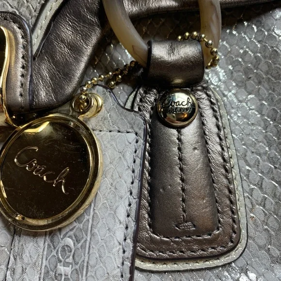 Coach Peyton Rose Gold Metallic Python Print with Gold and Tortoise Hardware - Picture 9 of 14